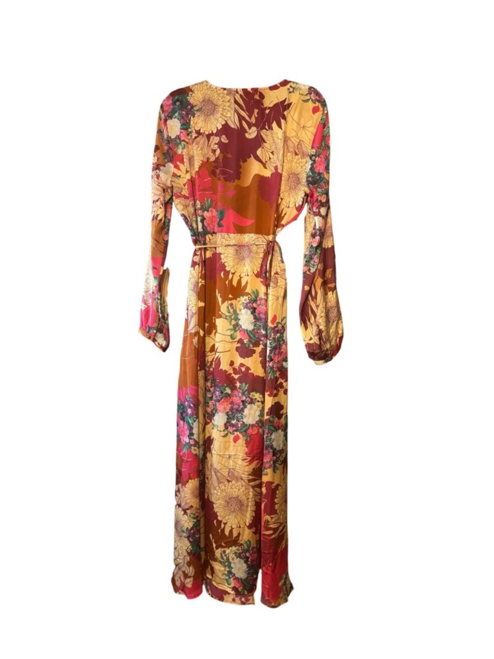 Lulus Put On a Smile Burgundy Floral Satin Wrap Maxi Dress Size XL Long Sleeve - Picture 2 of 8